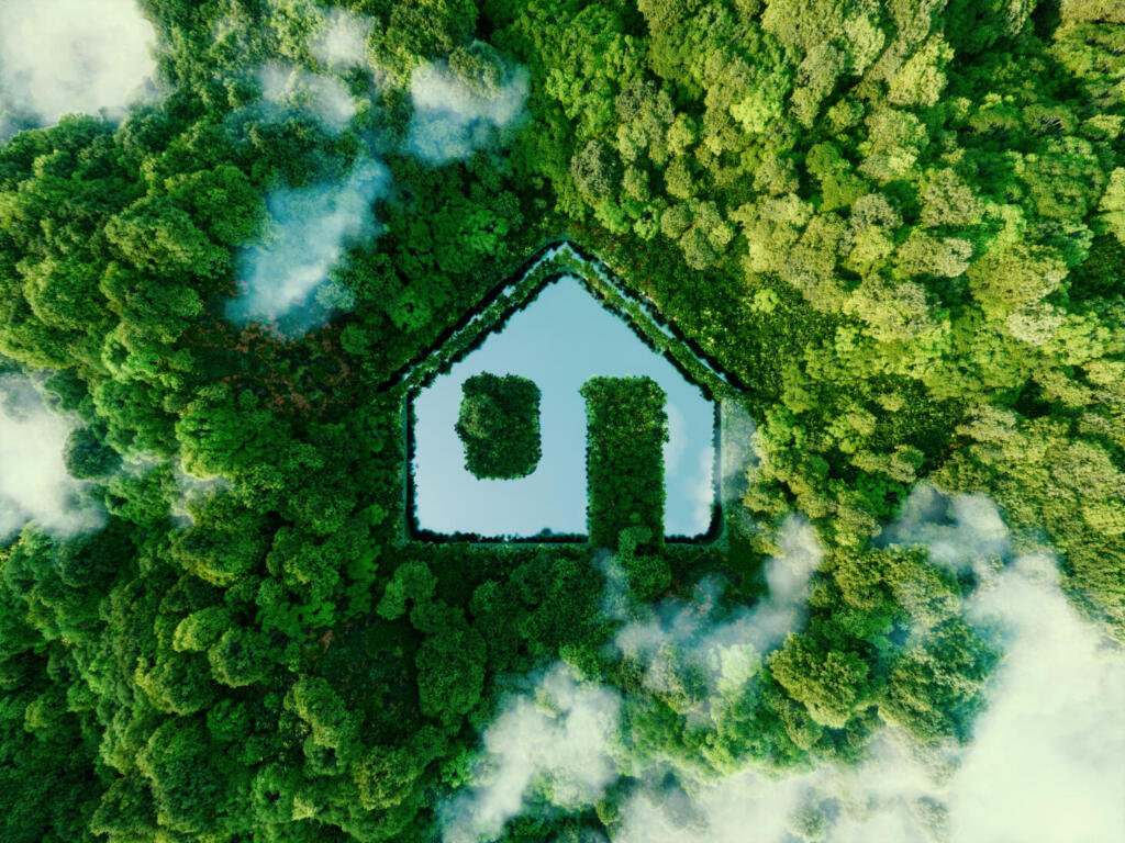 izodom dom na tle lasu zielone budownictwo